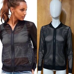 Victoria's Secret Sport Black Mesh Bomber Jacket Lightweight Sheer, Size M